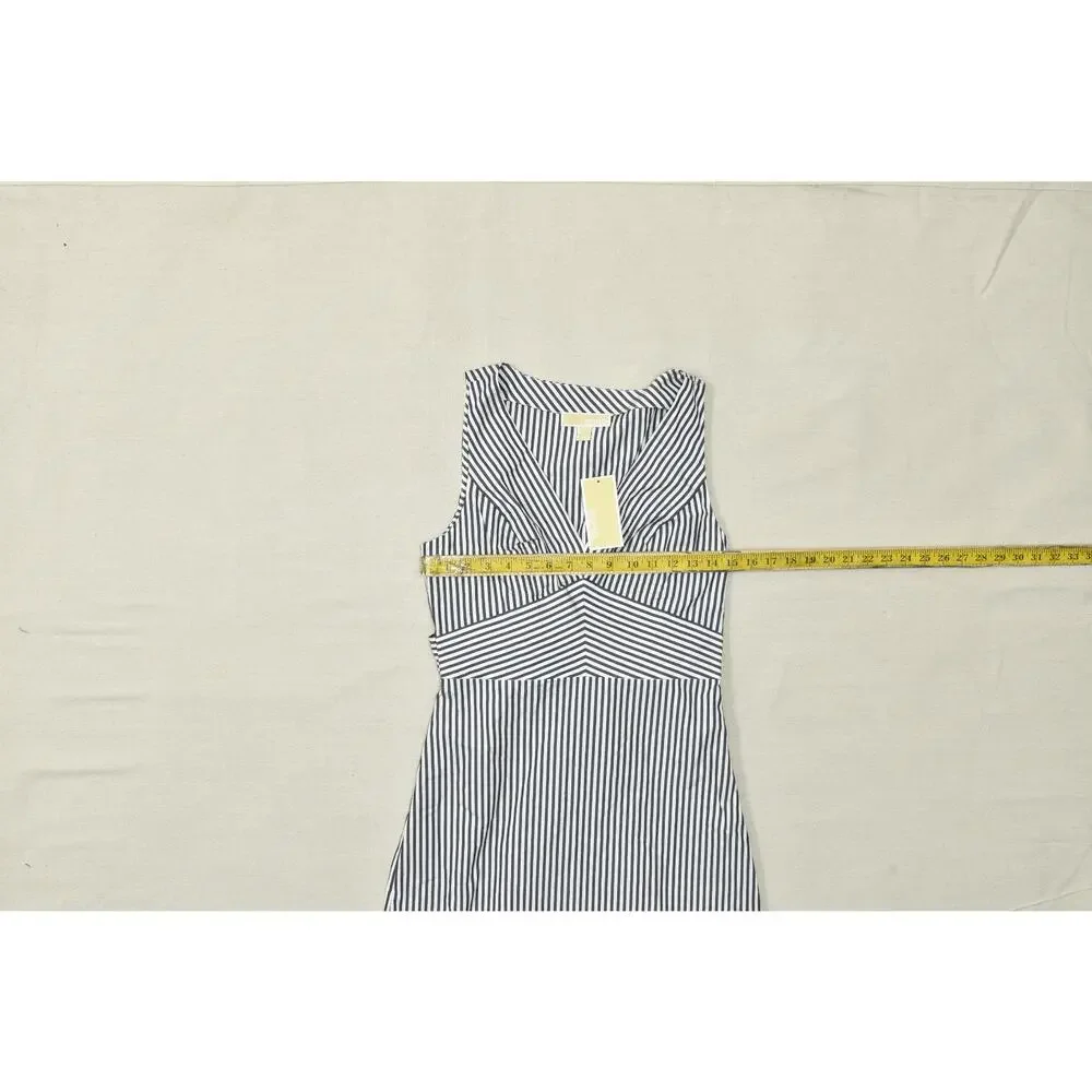 Michael Kors Women's Striped Wrap Dress Regular Size S V Neck Midi Cotton NEW